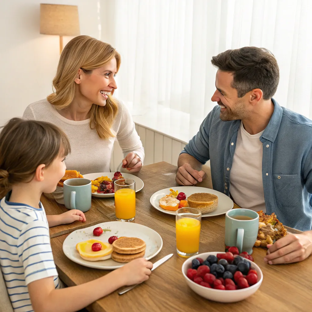 A family enjoying a breakfast together, symbolizing unity and joy